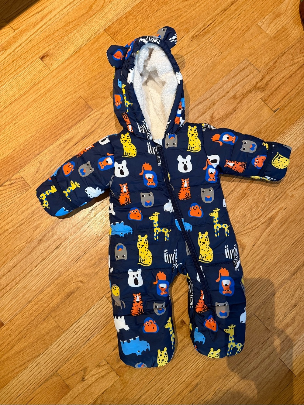 Kids Navy Animal Print One-Piece Snowsuit